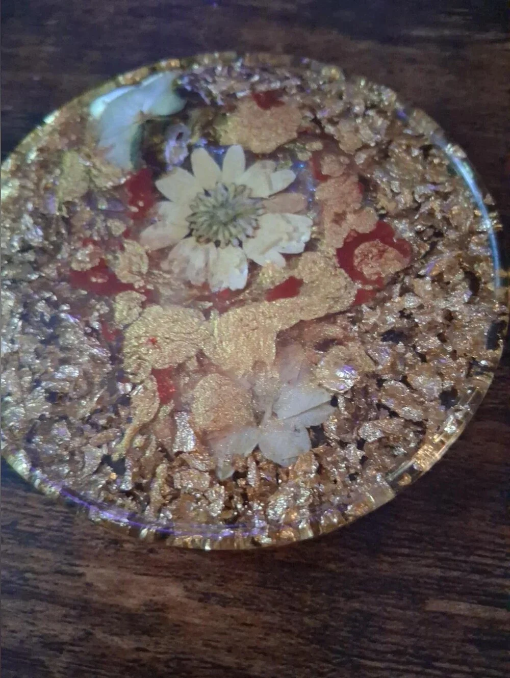 Handmade Iridescent Pink Resin Coaster & Trinket Dish Set